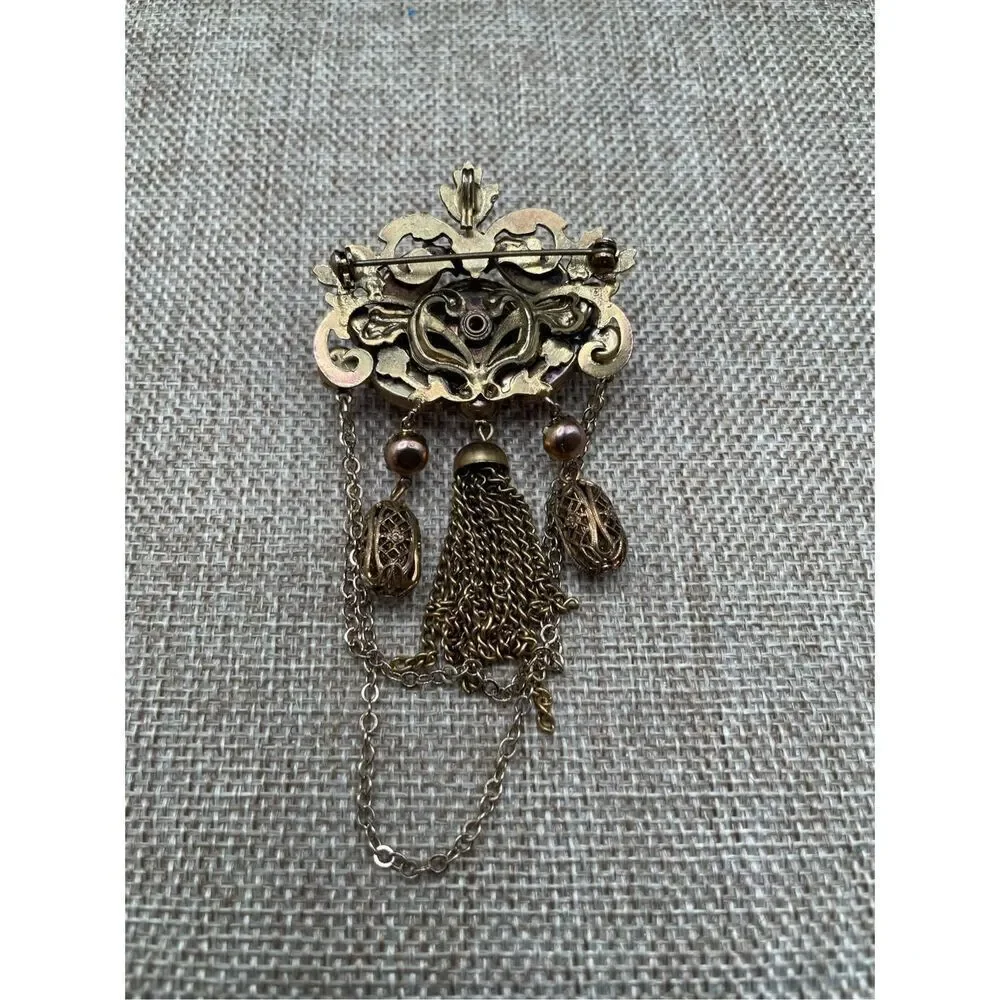 Vintage  Russian Soviet Bronze Beautiful Lacy Women's Brooch Pendant Flower Pink